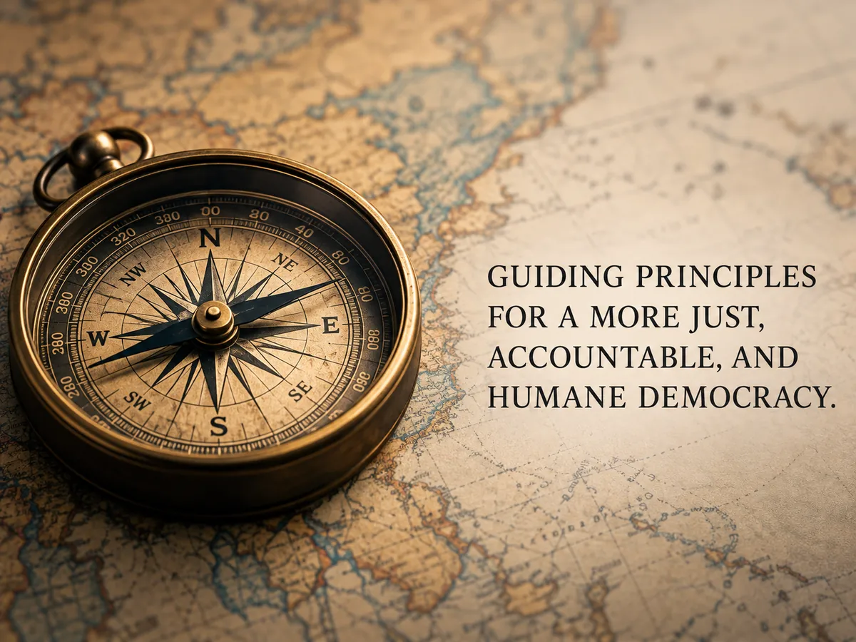 A compass on an old map: Guiding principles for a more just, accountable, and humane democracy
